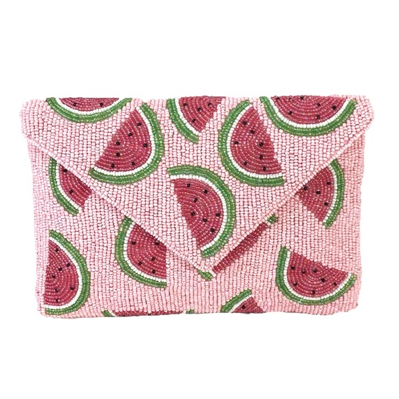 From St Xavier Handbags - FROM ST XAVIER Juicy Watermelon Pouch Clutch - Pink/Green